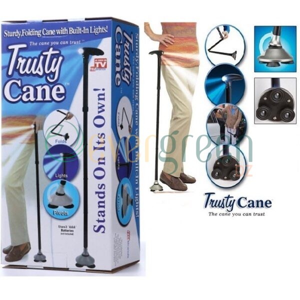 Trusty Cane Canne de Marche Pliable avec Lumière LED et Hauteur Réglable
