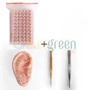 Kit d'auriculothérapie; 600 patches, carte démonstrative, modèle d'oreille, pince et stylet en cuivre